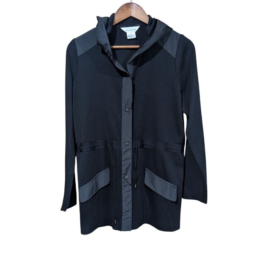 Misook Jacket Womens Mendium Black Hooded Lightweight Career‎
